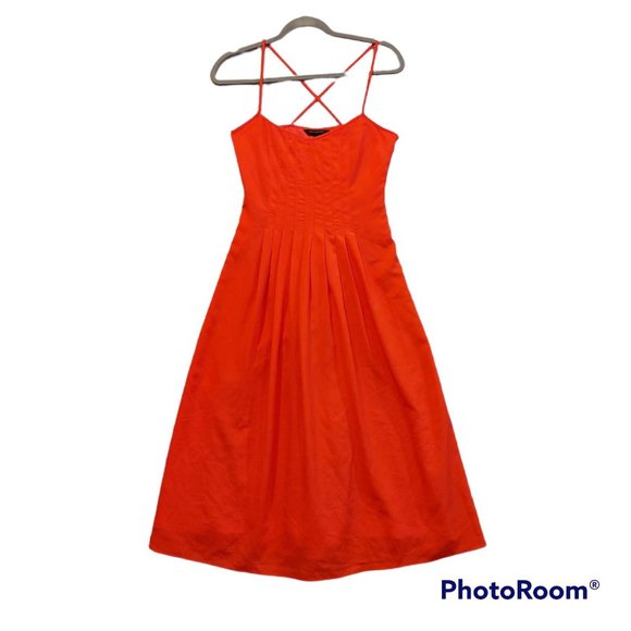 Banana Republic Dresses & Skirts - Banana Republic Red Pleated front and back cross straps Lined Midi Dress Size 0p